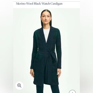 Brooks Brothers Plaid Belted Merino Wool Black Watch Cardigan